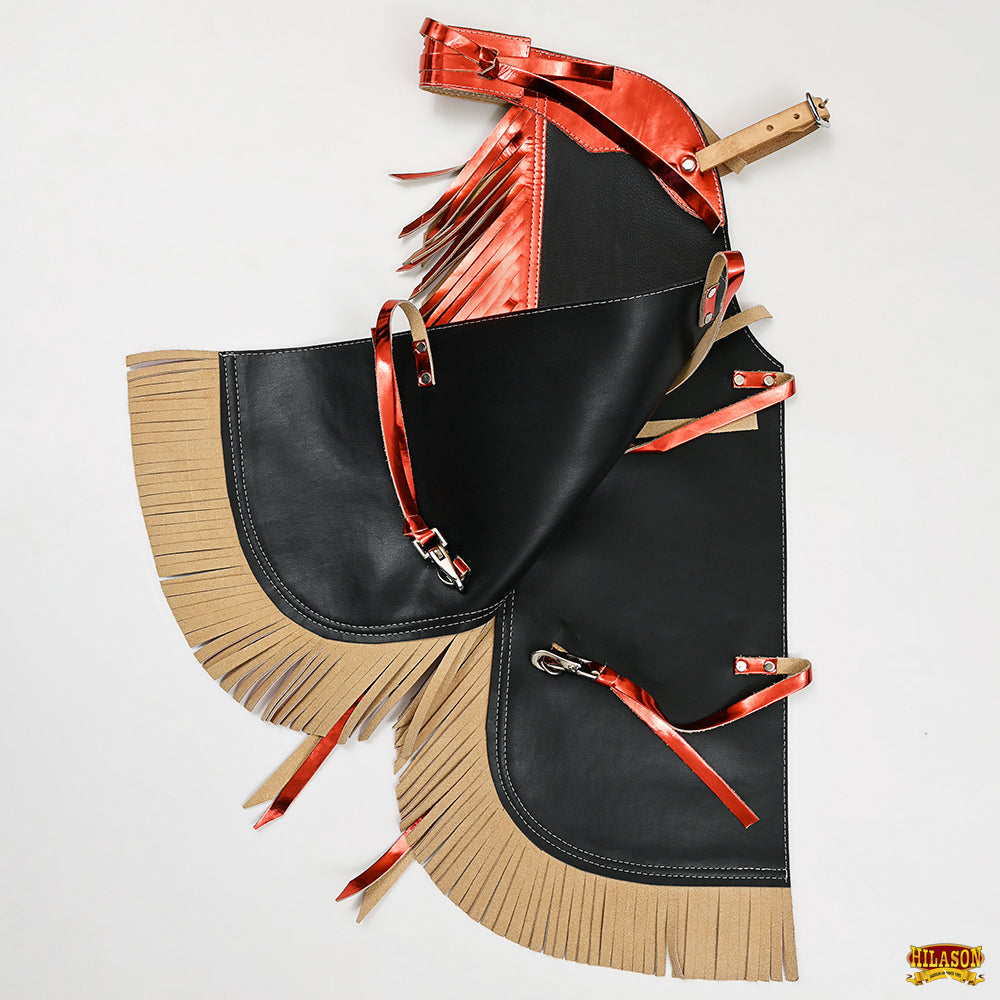 Hilason Western Pro Rodeo Bull Riding Chaps Leather Youth Kid