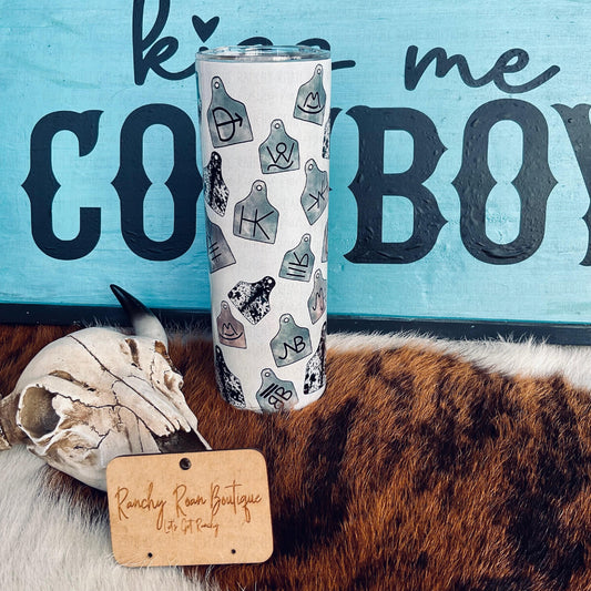 Cowhide Cattle Tag 20oz Skinny Tumbler