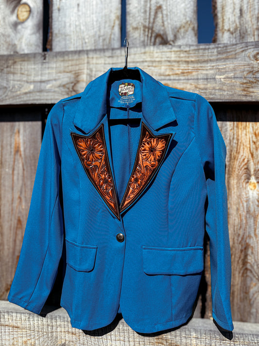 Royal Blue Hand Tooled Lapel Blazer
