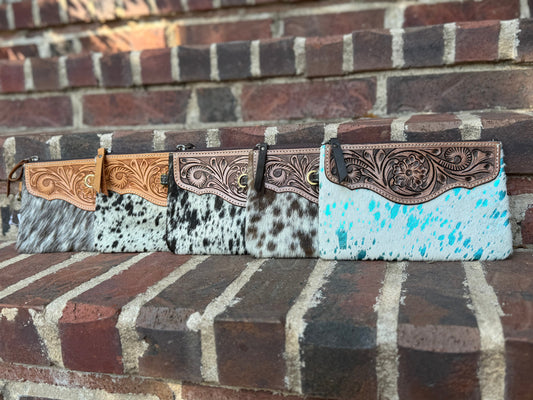 Cowhide & Tooled Leather Wristlet