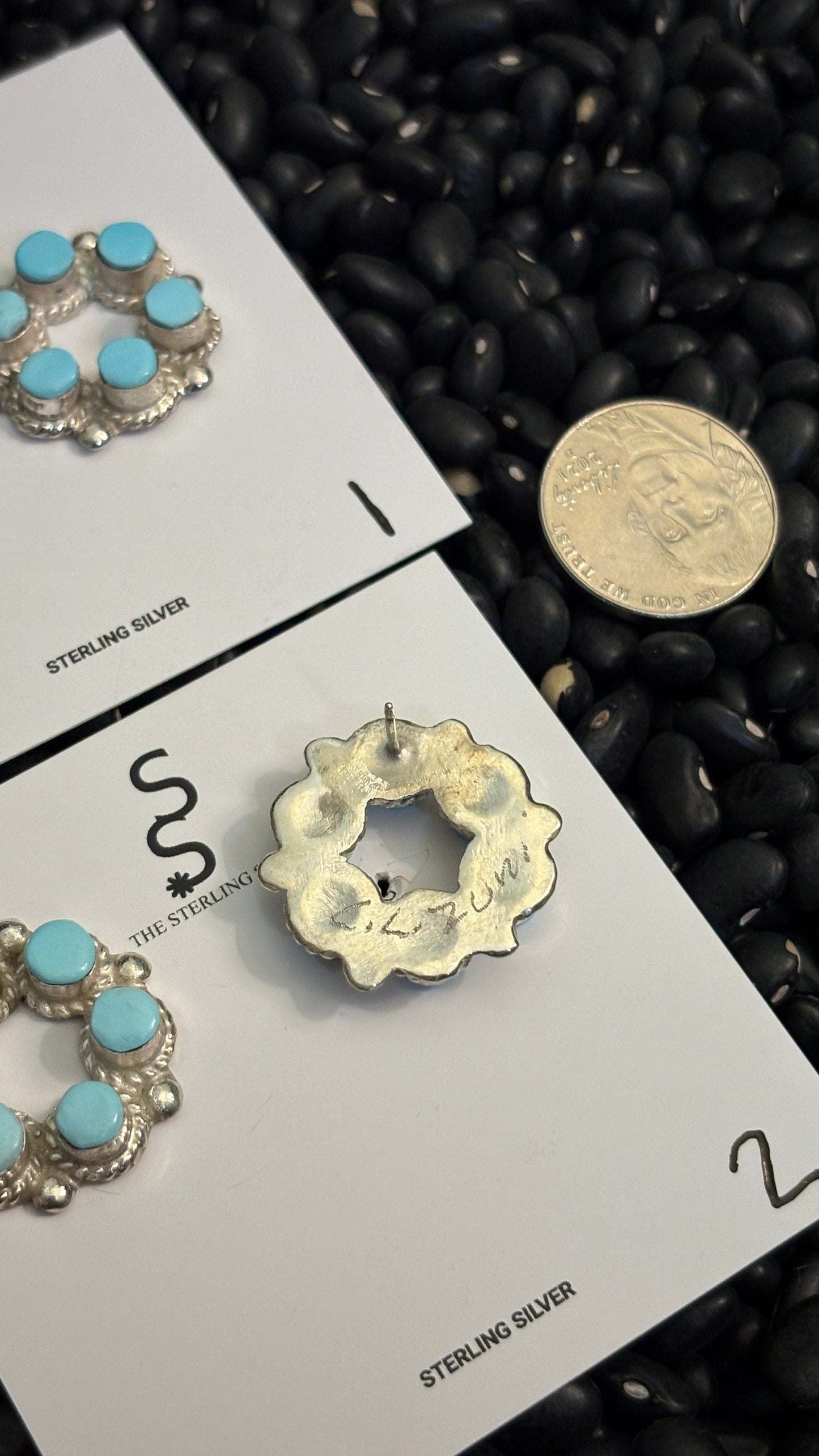 6 STONE LIGHT BLUE TURQUOISE ROUND EARRINGS BY JANICE LALIO