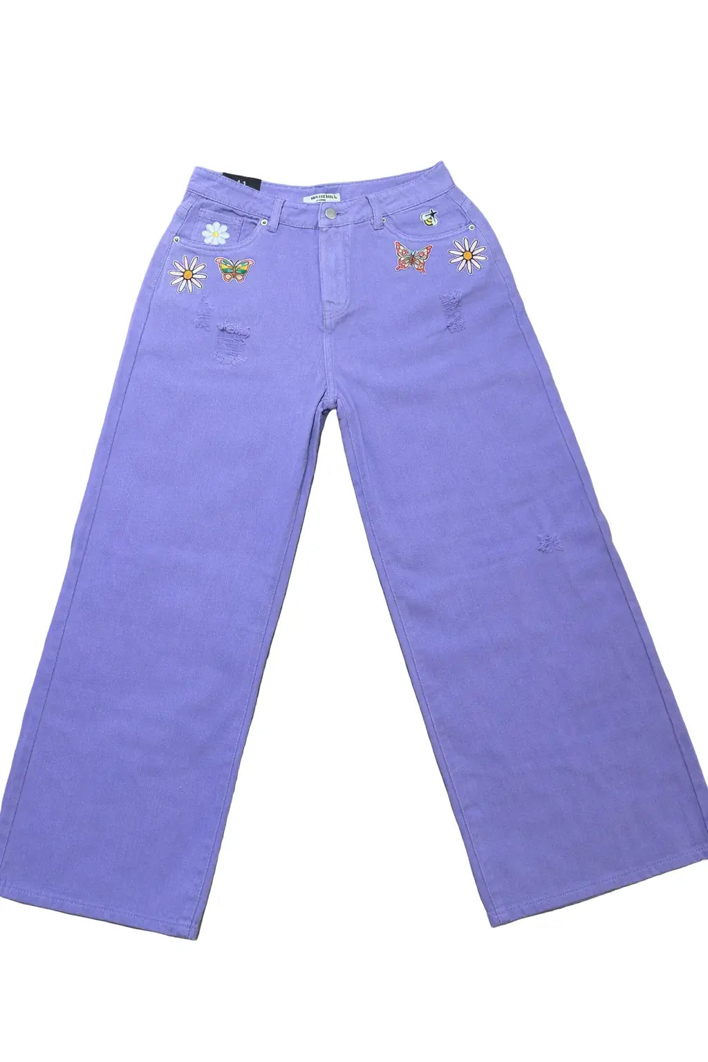 Purple Spring Patch High Waist Distressed Wide Leg Baggy Jeans