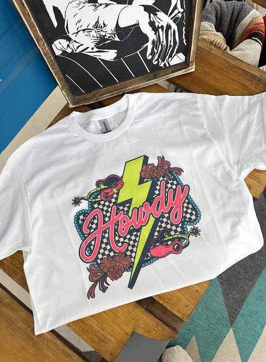 Neon Howdy TEE or CREWNECK