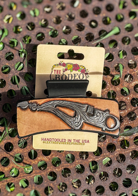 Silver Bridle Bit Tooled Hairclip Large