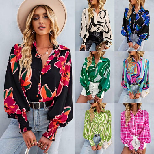 Boho Printed Lantern Sleeve Top – Relaxed Fit Casual Shirt for Country Girls