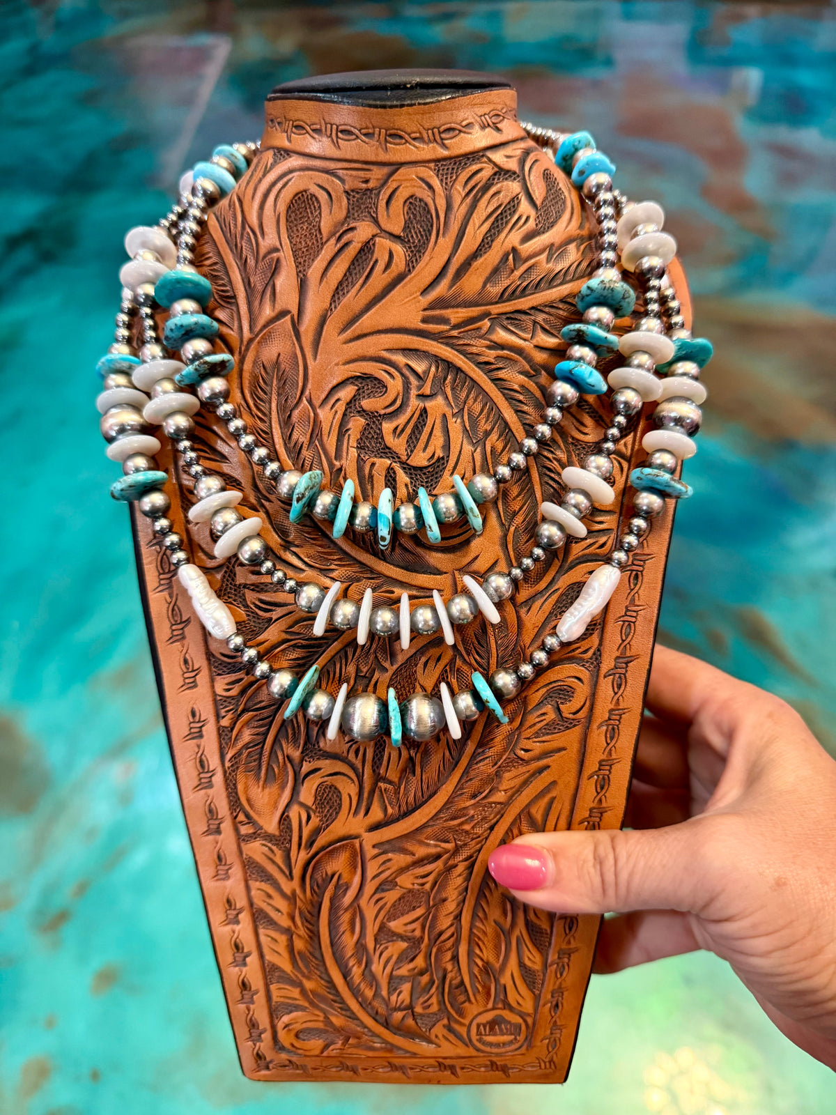 One Time Pieces – Baby Blue Turquoise, Freshwater Pearl & Sterling Silver Necklaces