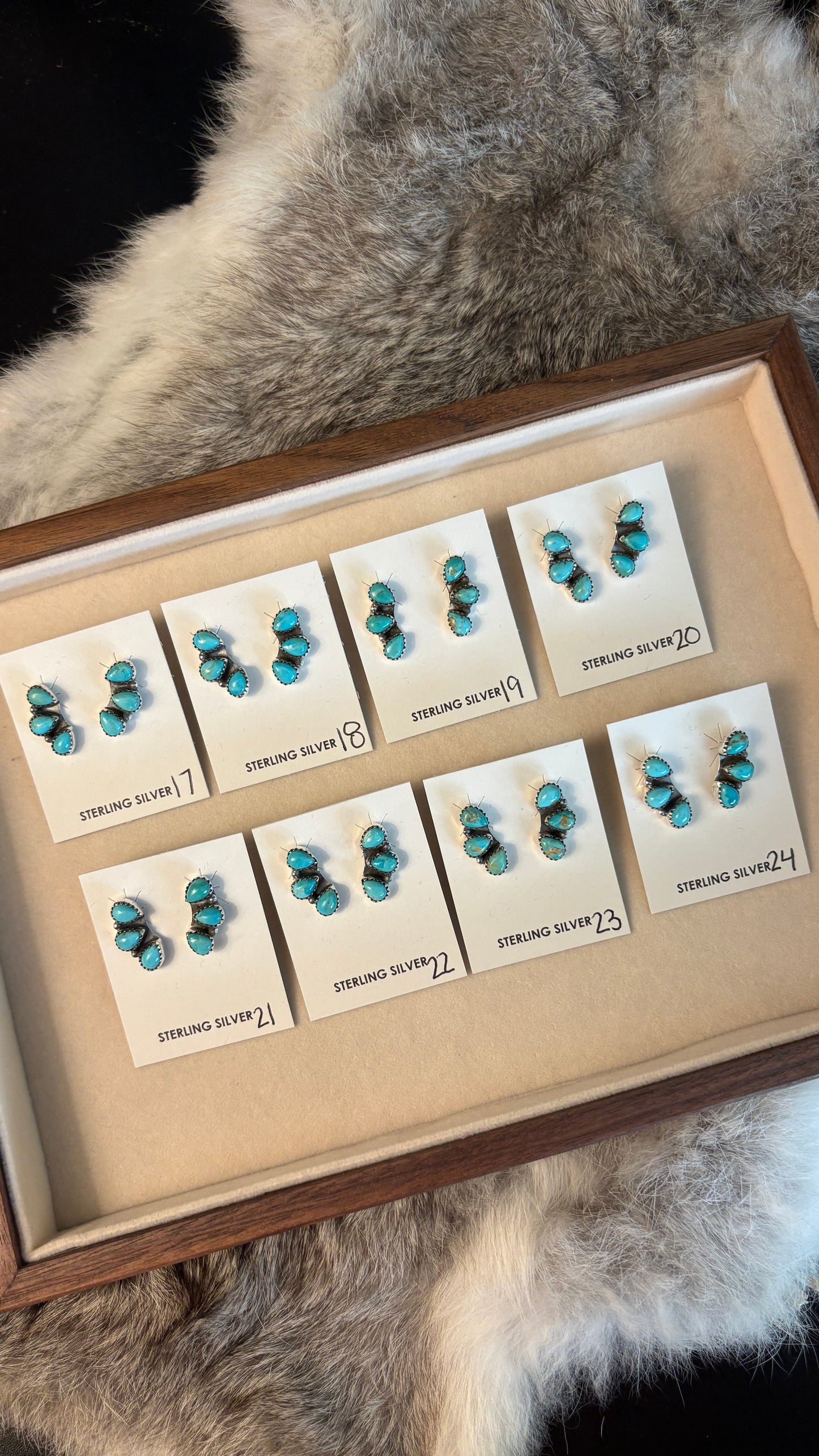 3 STONE TEARDROP SHAPED KINGMAN TURQUOISE EARRINGS