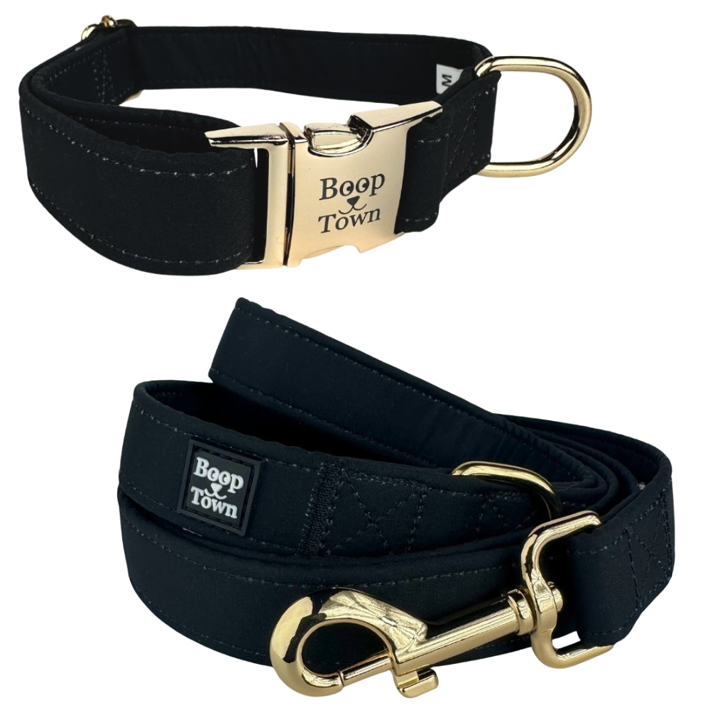 Boop Town Matching Dog Collar and Leash Set - Soft Cotton & Heavy Duty Nylon Core - Quick Release Metal Buckle - Aesthetic Adjustable Pet Accessories - Reduces Hair Matting - XS Small Medium Large XL Dogs
