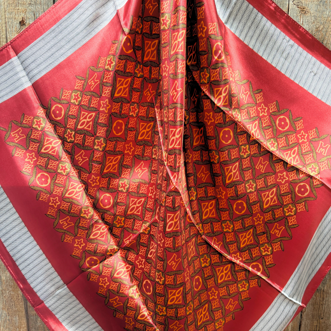 35X35" Red and Gold Multi Pattern Wild Rag / Scarf WR1031