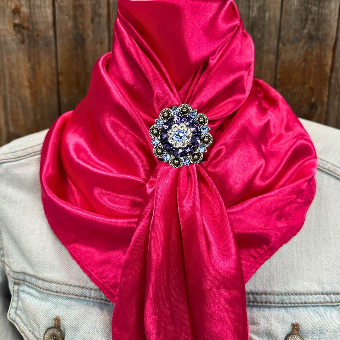 35X35" Solid Hot Pink Wild Rag / Scarf WRS25 - Crystal Concho Wild Rag Slides - Assorted