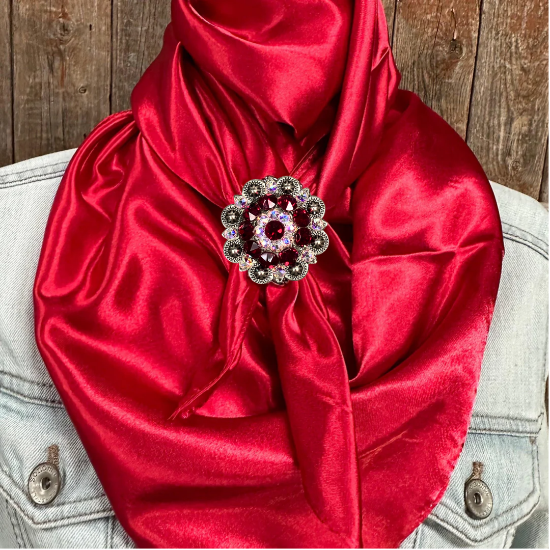 35X35" Solid Electric Red Wild Rag / Scarf WRS10 - Crystal Concho Wild Rag Slides - Assorted