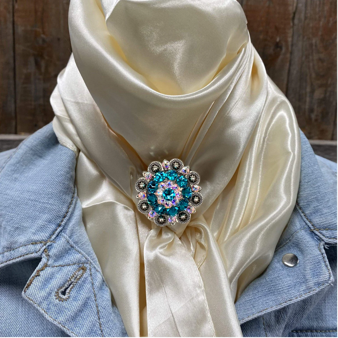 35X35" Solid Cream Wild Rag / Scarf WRS11 - Crystal Concho Wild Rag Slides - Assorted