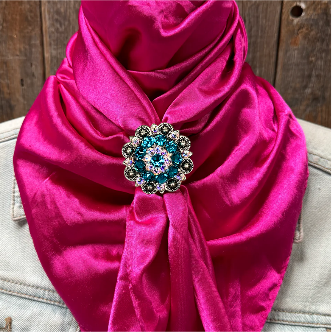 35X35" Solid Fuchsia Wild Rag / Scarf WRS12 - Crystal Concho Wild Rag Slides - Assorted