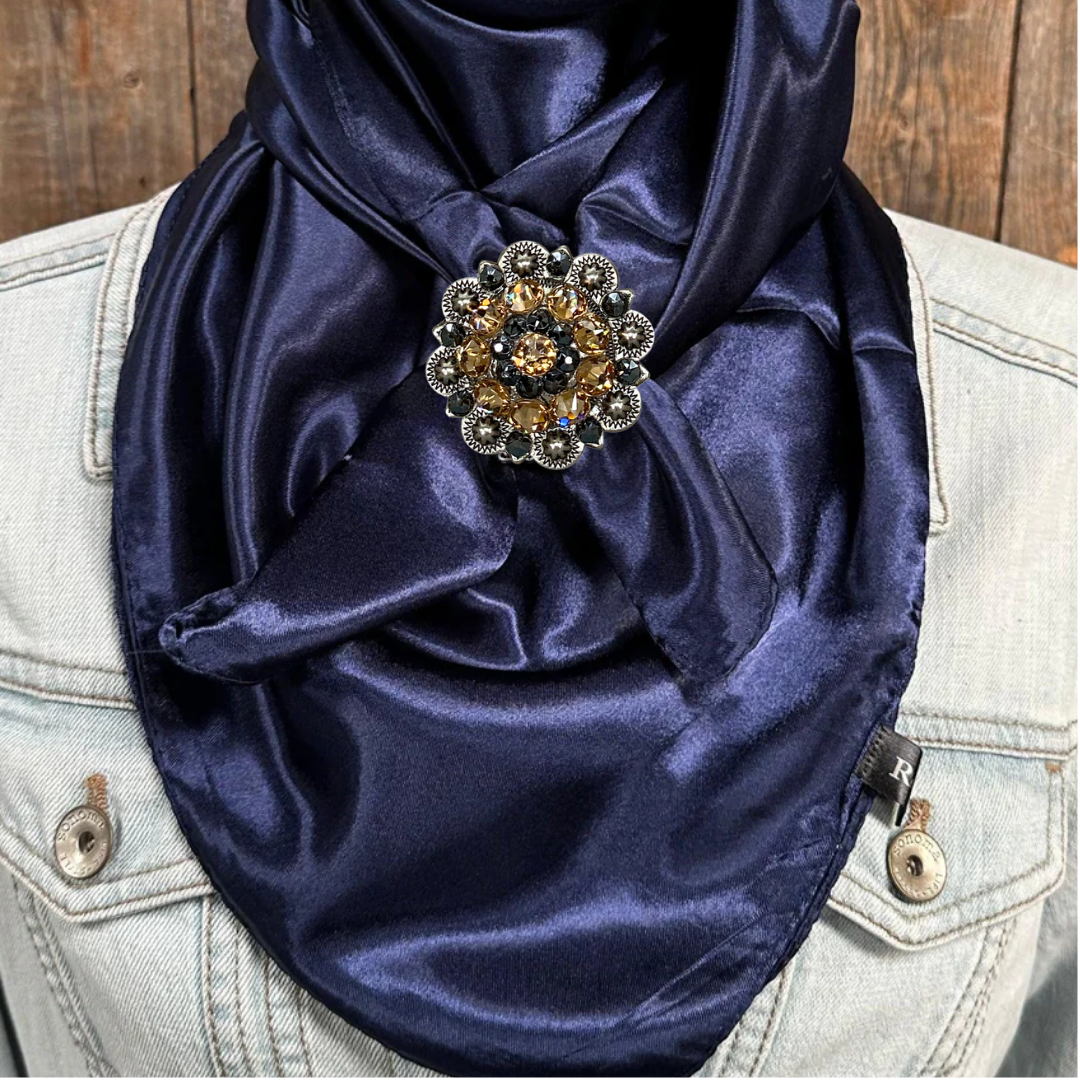 35X35" Solid Dark Blue Wild Rag / Scarf WRS9 - Crystal Concho Wild Rag Slides - Assorted