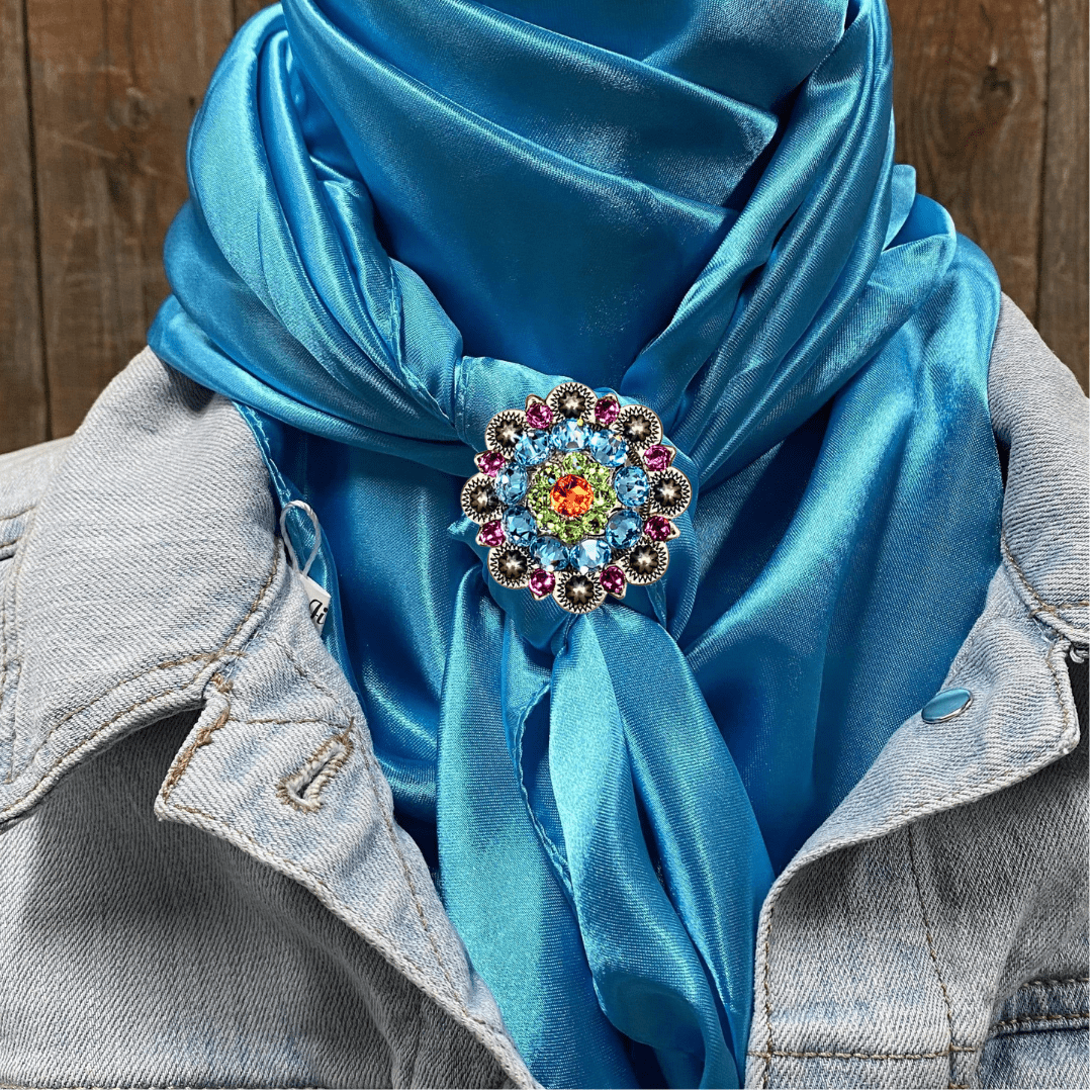 35X35" Solid Aqua Wild Rag / Scarf WRS8 - Crystal Concho Wild Rag Slides - Assorted