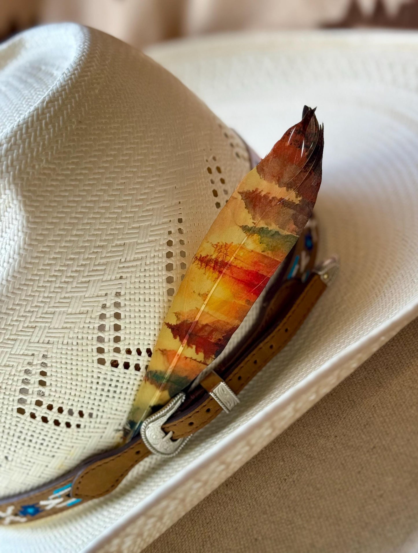 Watercolor Forest Western Hat Feather