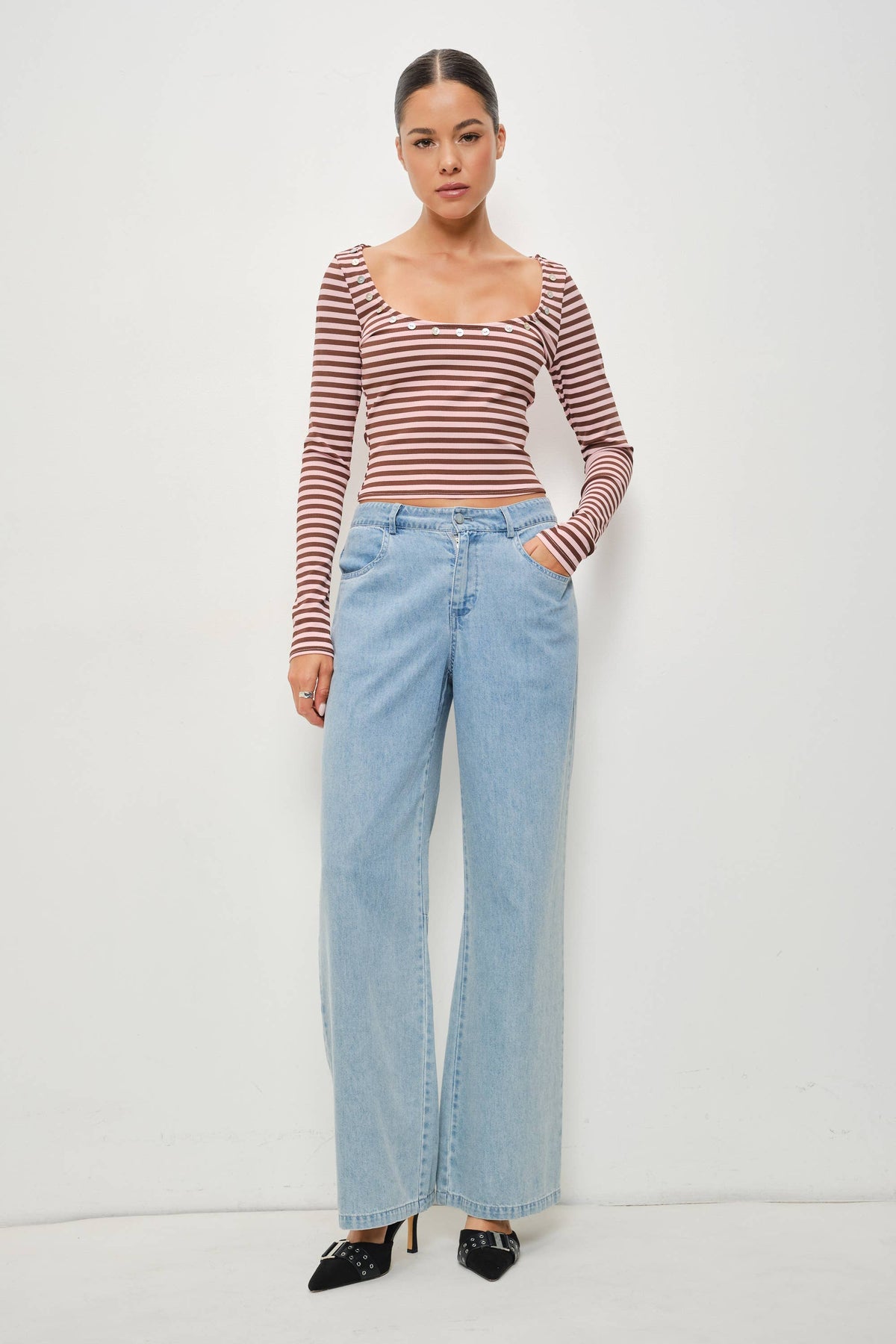 RAINEY BUTTON DETAIL STRIPED TOP