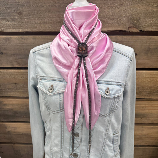 35X35" Solid Pink Wild Rag / Scarf - Leather Slide and Bolo Tie