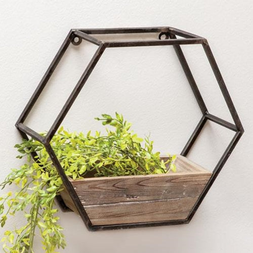 Rustic Hexagon Wall Planter with Wood and Metal