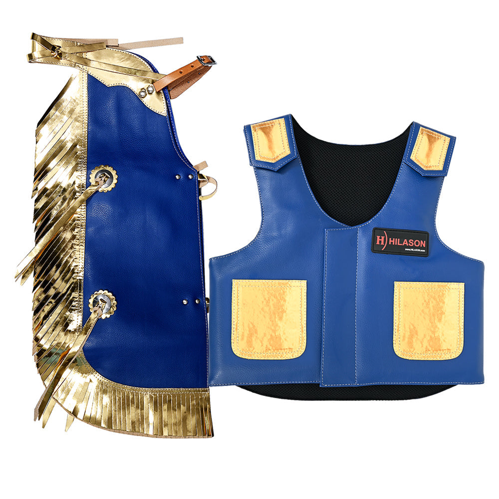 Hilason Junior Youth Bull Riding Pro Rodeo Leather Protective Vest Chaps