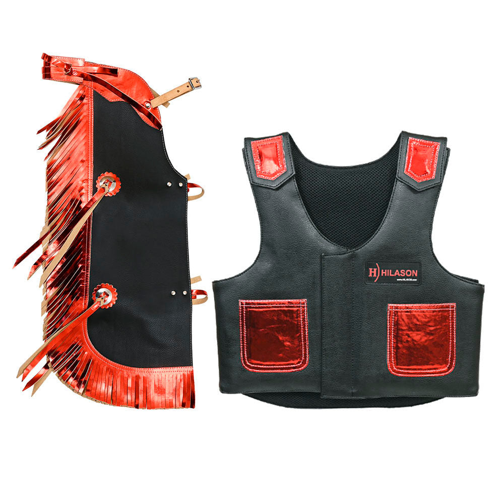 Hilason Junior Youth Bull Riding Pro Rodeo Leather Protective Vest Chaps