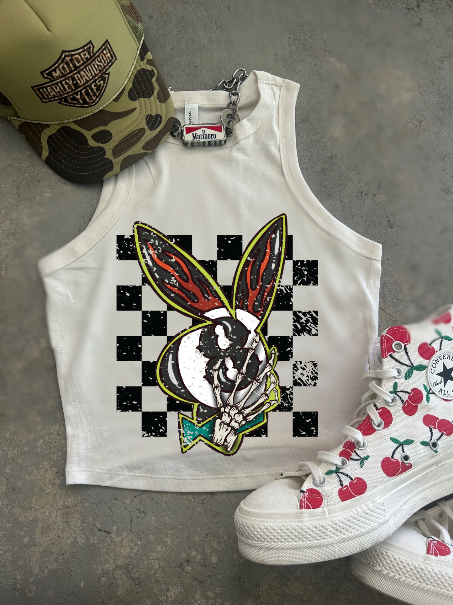 Grunge Bunny Ribbed Racer Tank