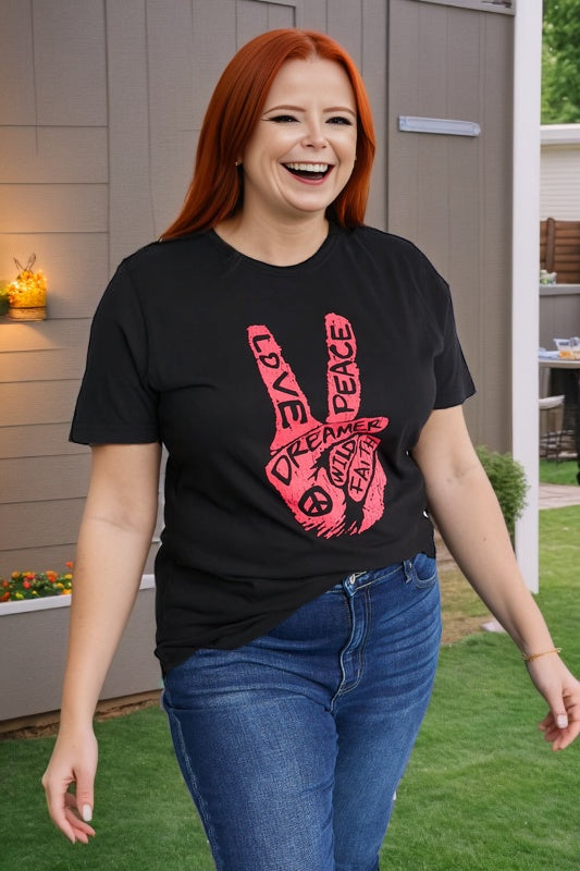 Graphic black tee with red peace sign