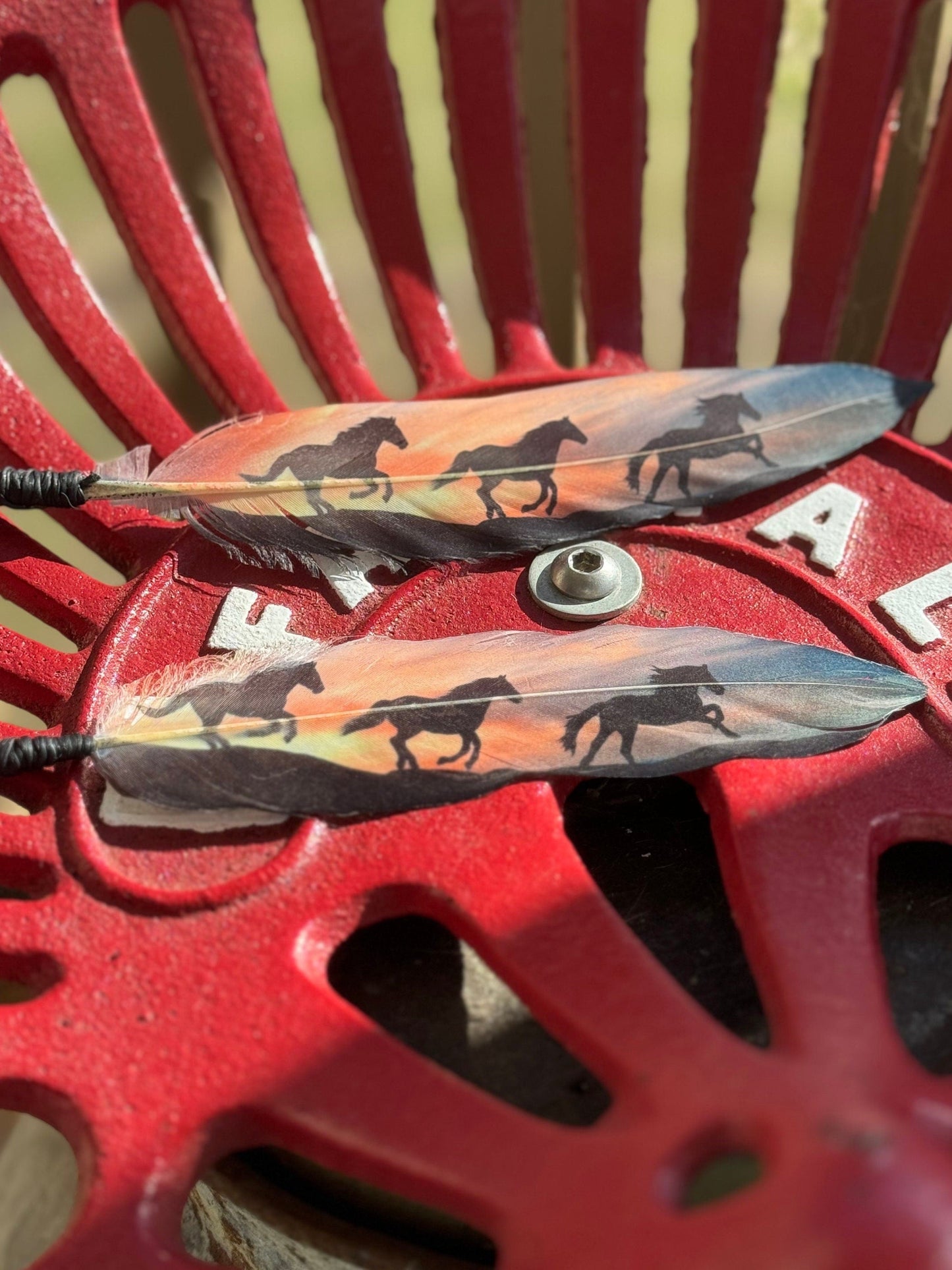 Orange Wild Sunset Horses Hat Feather