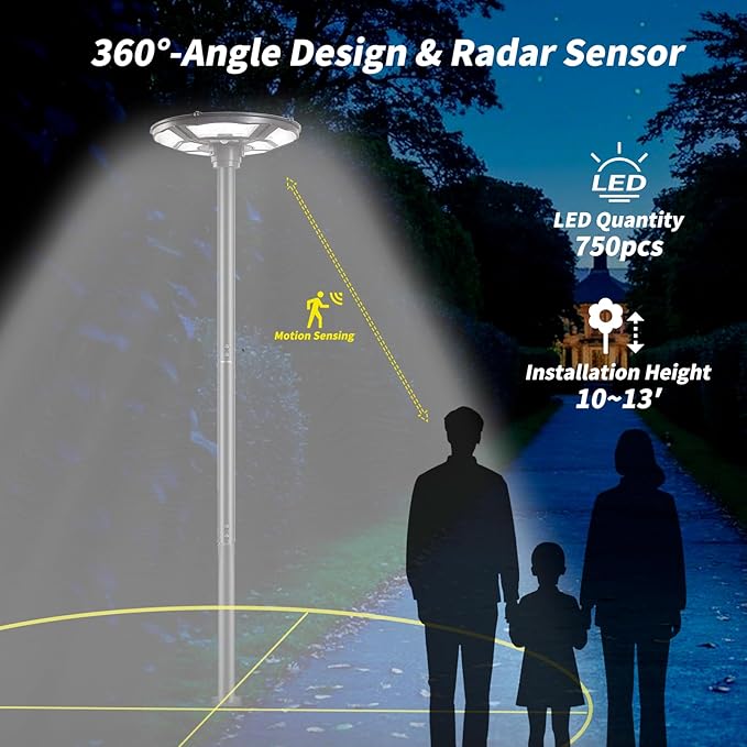 3500W Commercial Solar Flag Pole Outdoor Lamp Post Light with 98 inch Pole IP67 Waterproof With Remote