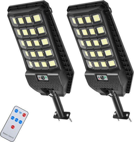 2 Pack 1500W Solar Motion Lights Outdoor, 400 LED Parking Lot Lights Outdoor, IP65 Solar Street Lights Outdoor Waterproof