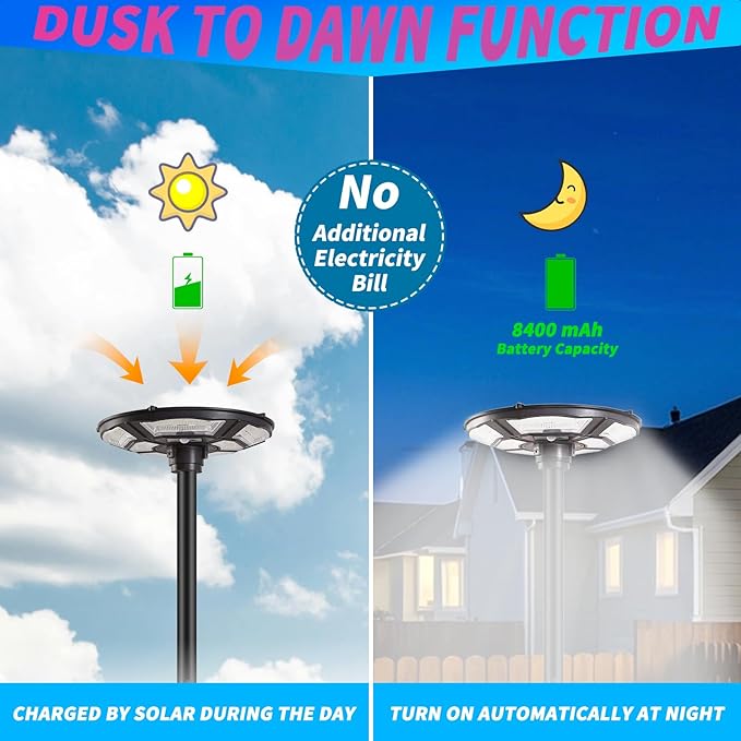 3500W Commercial Solar Flag Pole Outdoor Lamp Post Light with 98 inch Pole IP67 Waterproof With Remote