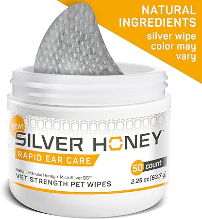 Absorbine Silver Honey Rapid Ear Care Vet Strength Pet Wipes, 50ct, Manuka Honey & MicroSilver BG ya