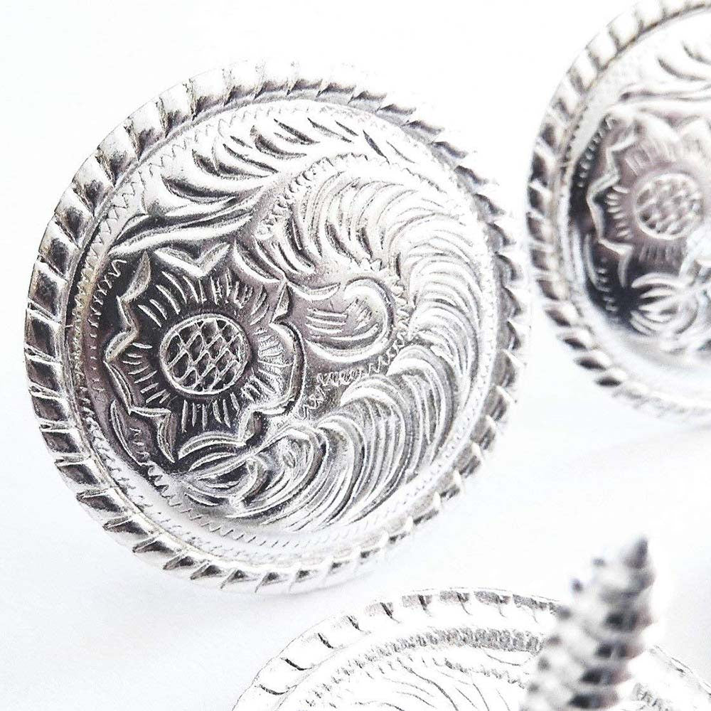 Hilason Silver Plated Flroal Round Concho Screw Saddle Headstall