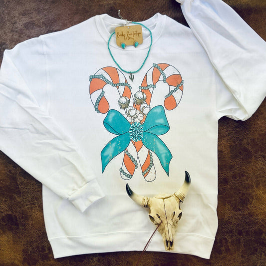 Turquoise Candy Candy Western Sweatshirt