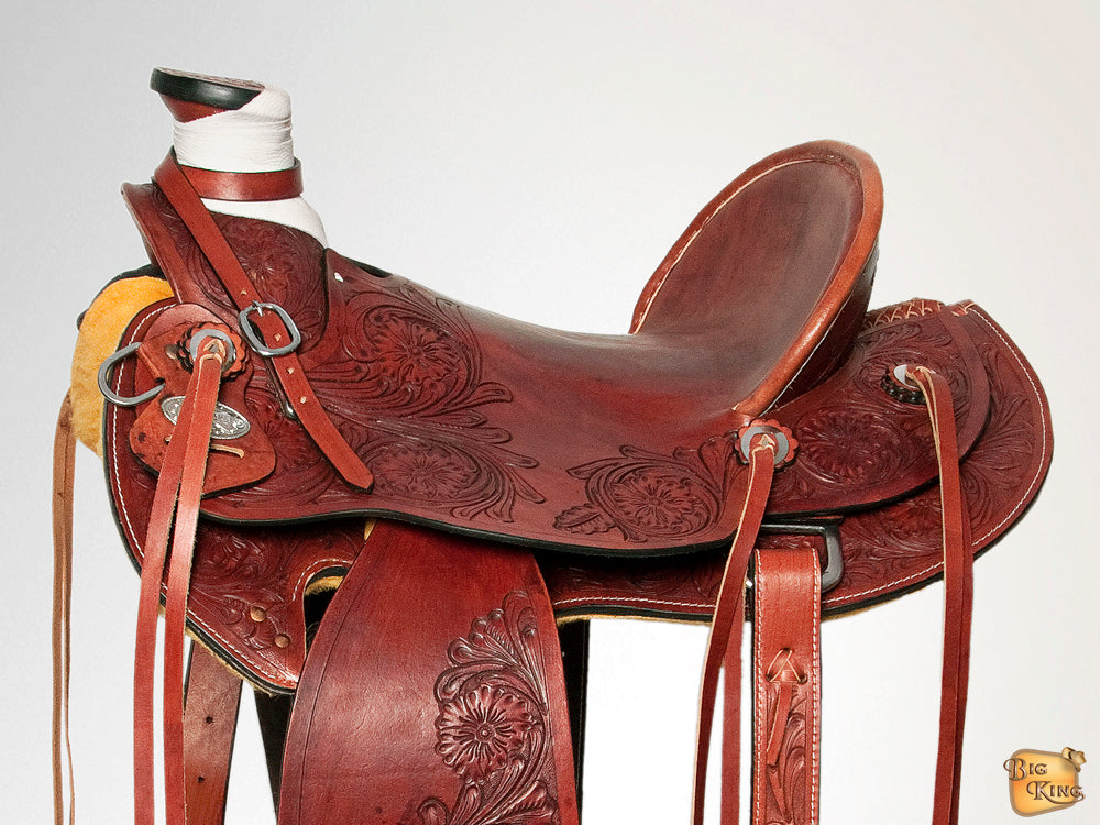 Western Horse Wade Saddle Leather Ranch Roping Mahogany Hilason