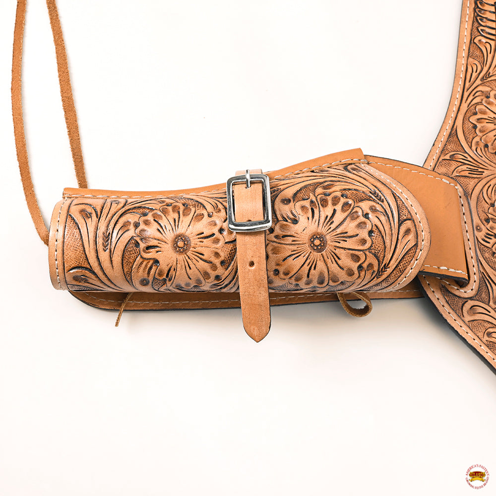 38 In Leather Gun Holster Hilason Western Right Hand Rig 44/45 Cal Cowboy