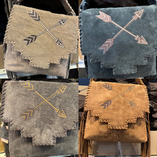 Suede Leather Fringe Arrow Crossbody Purse