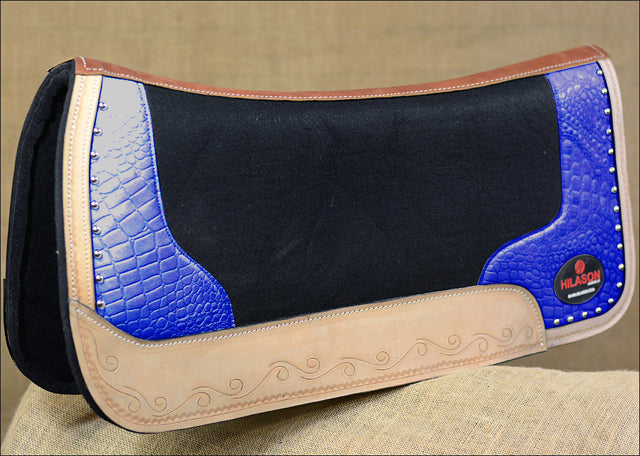 Western Wool Felt Horse Saddle Pad Alligator Print Leather 30 X 30