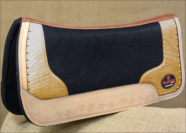 Western Wool Felt Horse Saddle Pad Alligator Print Leather 30 X 30