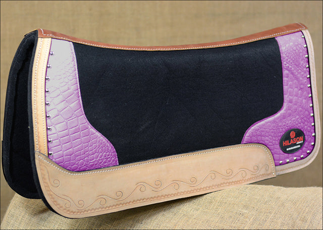 Western Wool Felt Horse Saddle Pad Alligator Print Leather 30 X 30