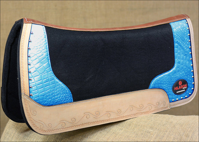 Western Wool Felt Horse Saddle Pad Alligator Print Leather 30 X 30