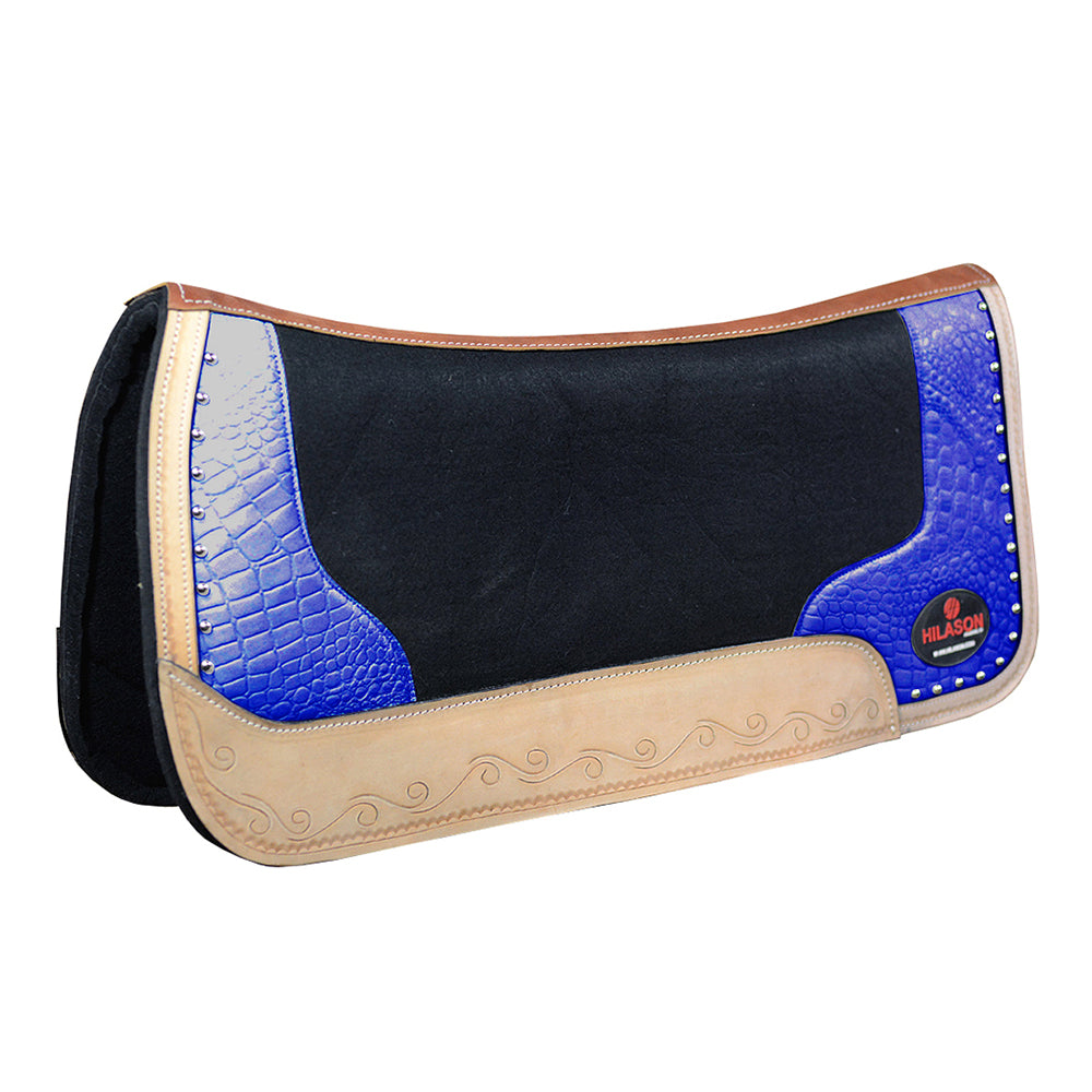 Western Wool Felt Horse Saddle Pad Alligator Print Leather 30 X 30