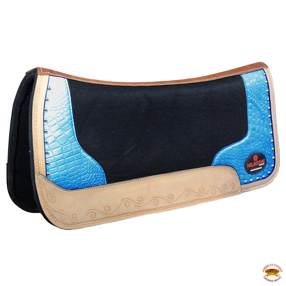 Western Wool Felt Horse Saddle Pad Alligator Print Leather 30 X 30