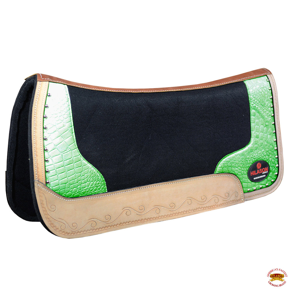 Western Wool Felt Horse Saddle Pad Alligator Print Leather 30 X 30