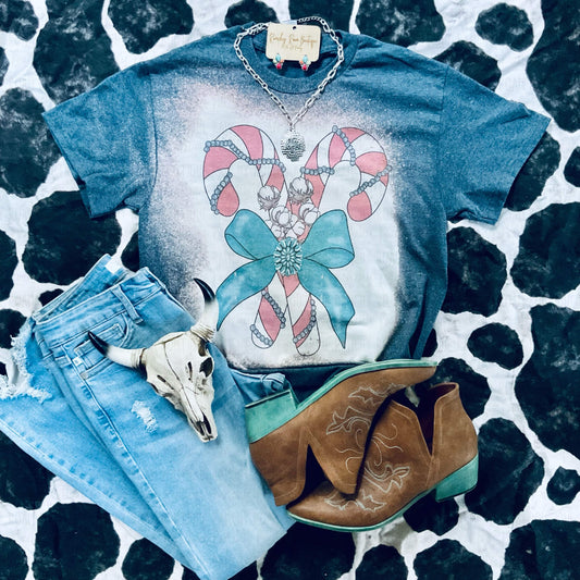 Turquoise Candy Candy Western Tee