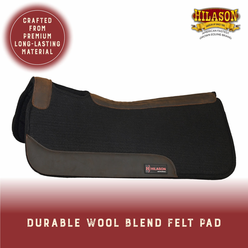 Western Wool Felt Horse Saddle Pad W/ White Alligator Print Leather