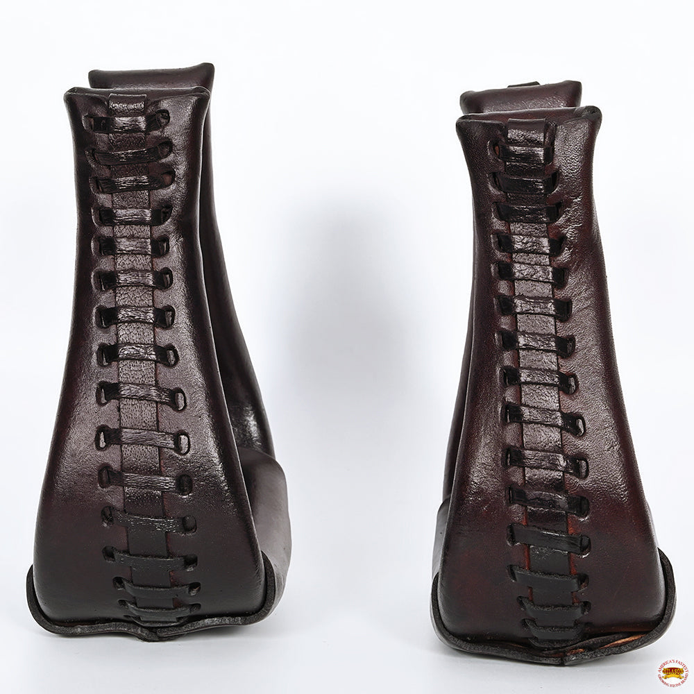 HILASON Western Saddle Bell Dark Oil Leather Horse Saddle Stirrups | Western Saddle Stirrups | Leather Horse Stirrups | Equestrian Stirrups | All-Purpose Horse Stirrups
