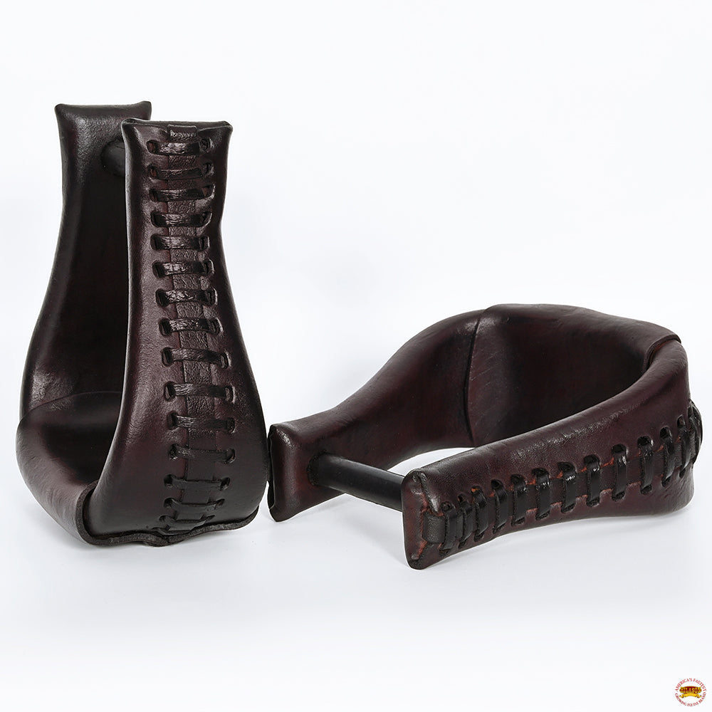 HILASON Western Saddle Bell Dark Oil Leather Horse Saddle Stirrups | Western Saddle Stirrups | Leather Horse Stirrups | Equestrian Stirrups | All-Purpose Horse Stirrups