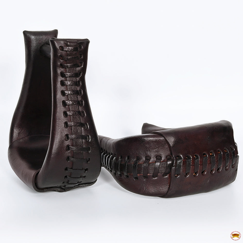 HILASON Western Saddle Bell Dark Oil Leather Horse Saddle Stirrups | Western Saddle Stirrups | Leather Horse Stirrups | Equestrian Stirrups | All-Purpose Horse Stirrups