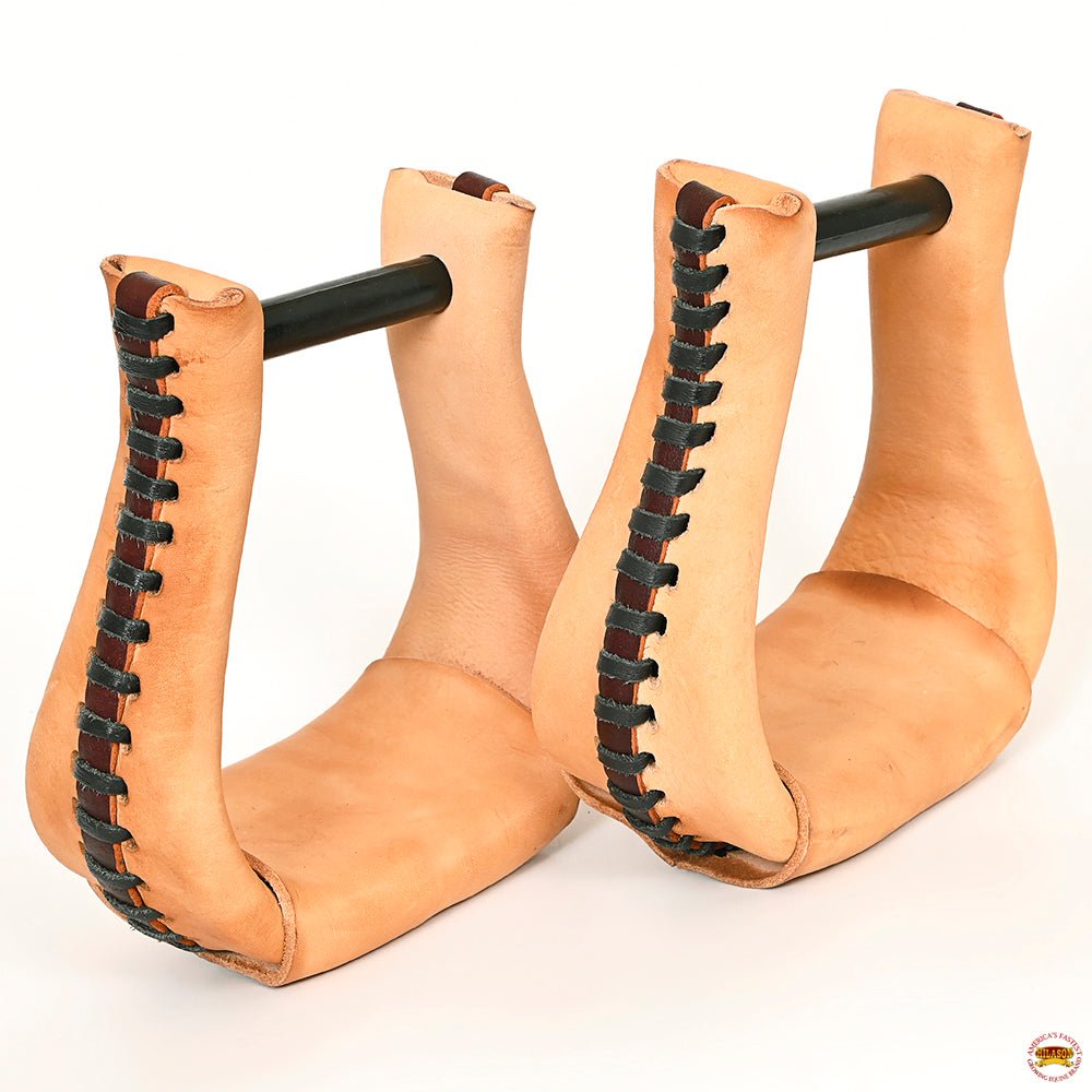 HILASON Western Saddle Bell Oil Leather Horse Saddle Stirrups Neck 3-Inch | Western Saddle Stirrups | Leather Horse Stirrups  | Trail Riding Stirrups | Laced Leather Stirrups